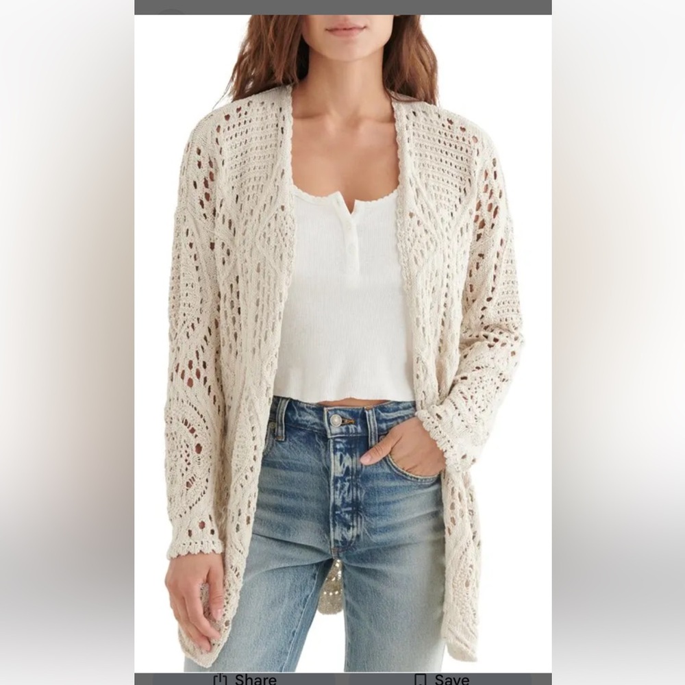 Lucky Brand Cream Open-Knit Cardigan small